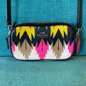 Coach Hawk Feathers Double Zipper Crossbody Bag